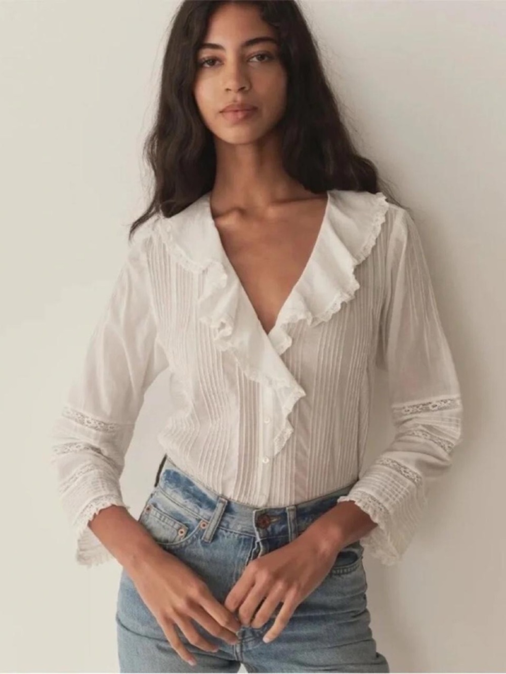 NWT Doen Huguette Pintuck Ruffle Top